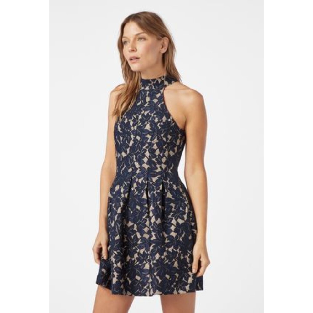 Altar'd State Navy Lace Fit & Flare Halter Dress M